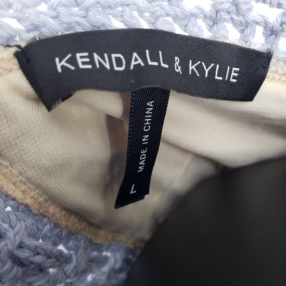 3/$25 Kendall & Kylie Crochet Knit Cropped Halter Top L Boho Backless Ties Blue - Picture 6 of 7